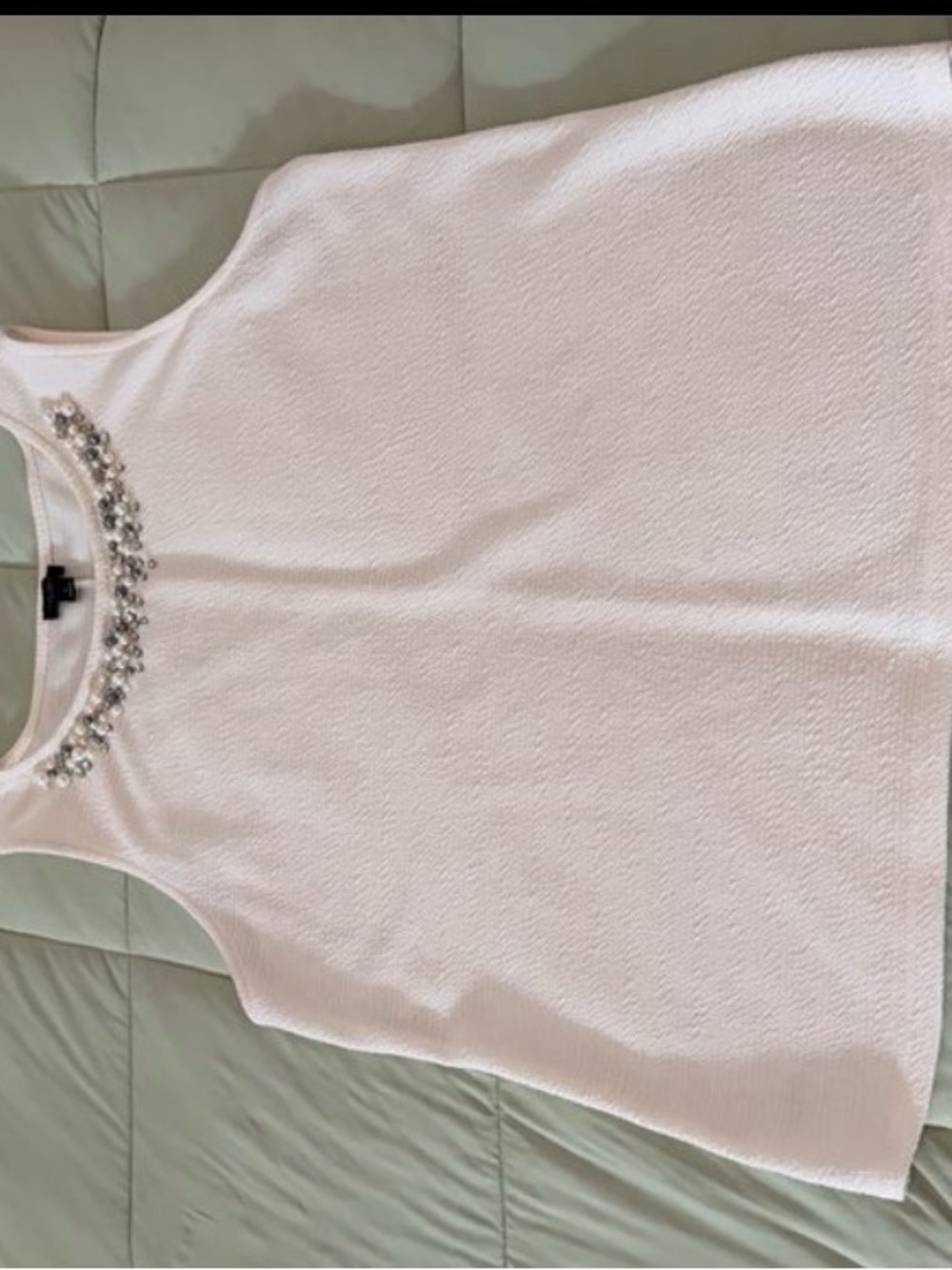 Anna Sui White Sleeveless Tank with Crystal Neckline